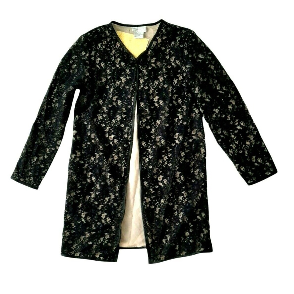 Victor Costa Occasion Lace Duster lined black on beige Size Small NWT New nylon